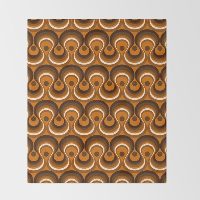 Brown, Orange and Ivory Wavy Lines Retro Pattern Throw Blanket Gallery Image 2
