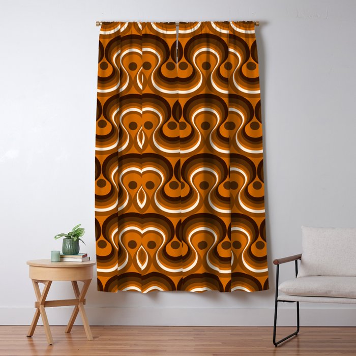 Brown, Orange and Ivory Wavy Lines Retro Pattern Window Curtain Gallery Image 5