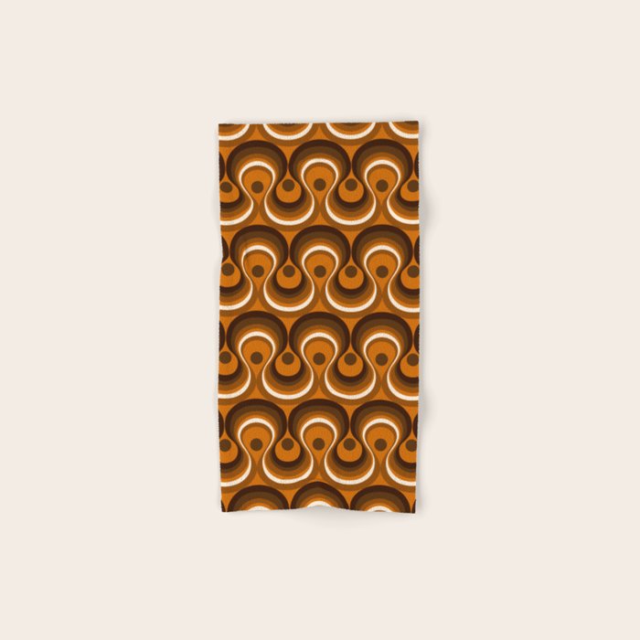 Brown, Orange and Ivory Wavy Lines Retro Pattern Bath Towel Gallery Image 1