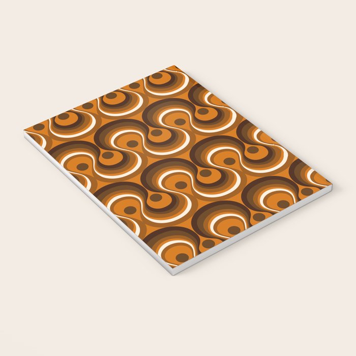 Brown, Orange and Ivory Wavy Lines Retro Pattern Notebook Gallery Image 3
