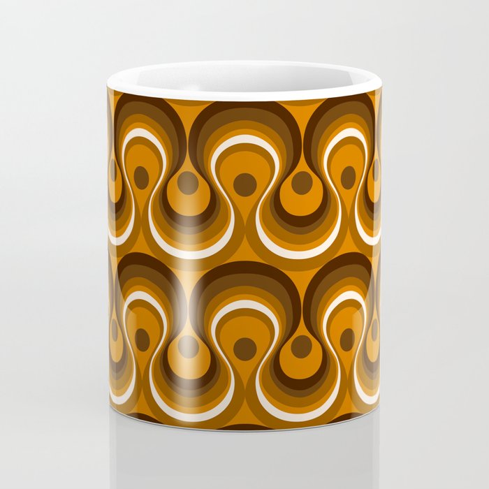 Brown, Orange and Ivory Wavy Lines Retro Pattern Coffee Mug Gallery Image 4