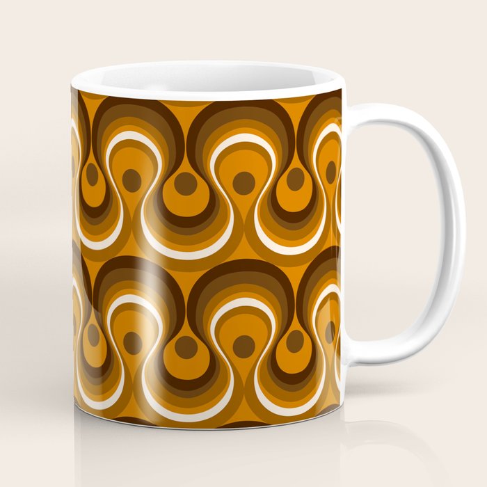 Brown, Orange and Ivory Wavy Lines Retro Pattern Coffee Mug Gallery Image 1