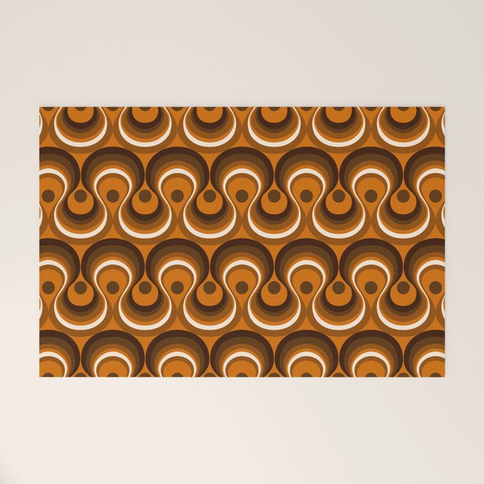 Brown, Orange and Ivory Wavy Lines Retro Pattern Welcome Mat Gallery Image 1