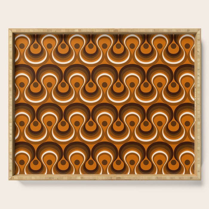 Brown, Orange and Ivory Wavy Lines Retro Pattern Serving Tray Gallery Image 1