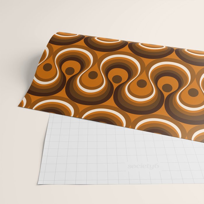 Brown, Orange and Ivory Wavy Lines Retro Pattern Wrapping Paper Gallery Image 2