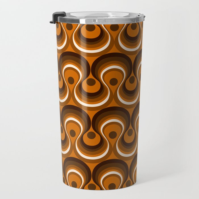Brown, Orange and Ivory Wavy Lines Retro Pattern Travel Mug Gallery Image 3
