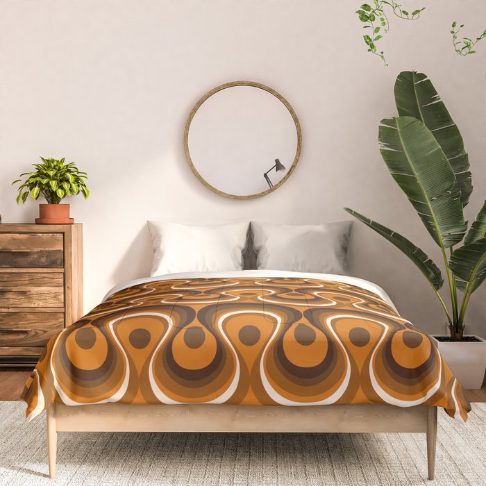 Brown, Orange and Ivory Wavy Lines Retro Pattern Comforter Gallery Image 3