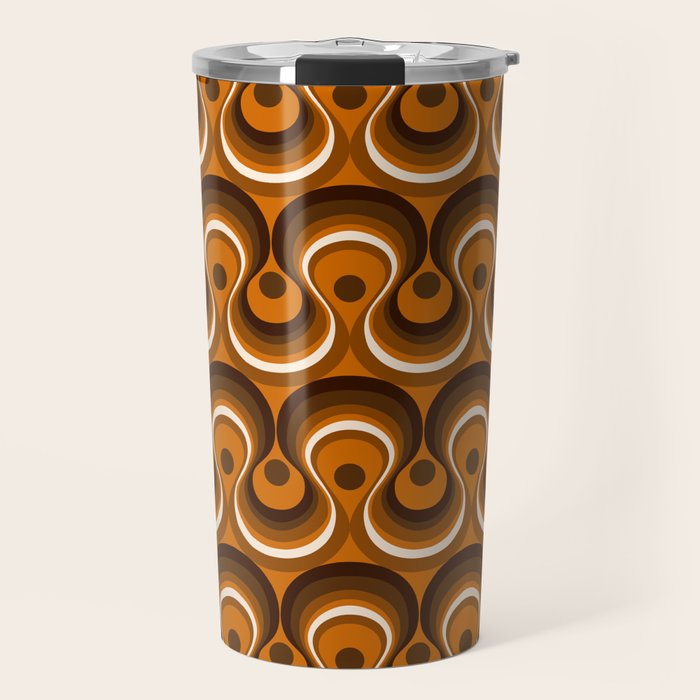 Brown, Orange and Ivory Wavy Lines Retro Pattern Travel Mug Gallery Image 1