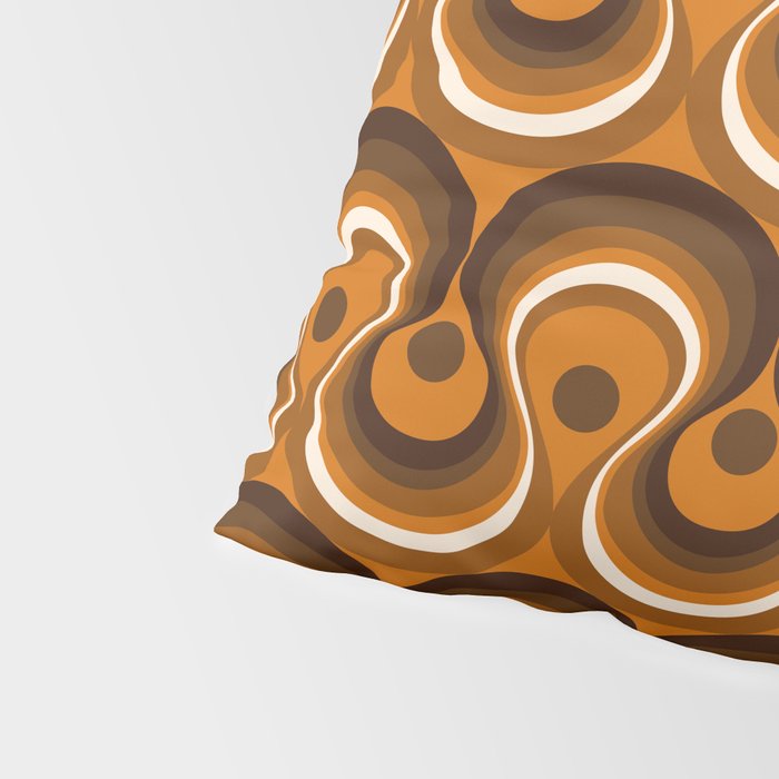Brown, Orange and Ivory Wavy Lines Retro Pattern Pillow Sham Gallery Image 4