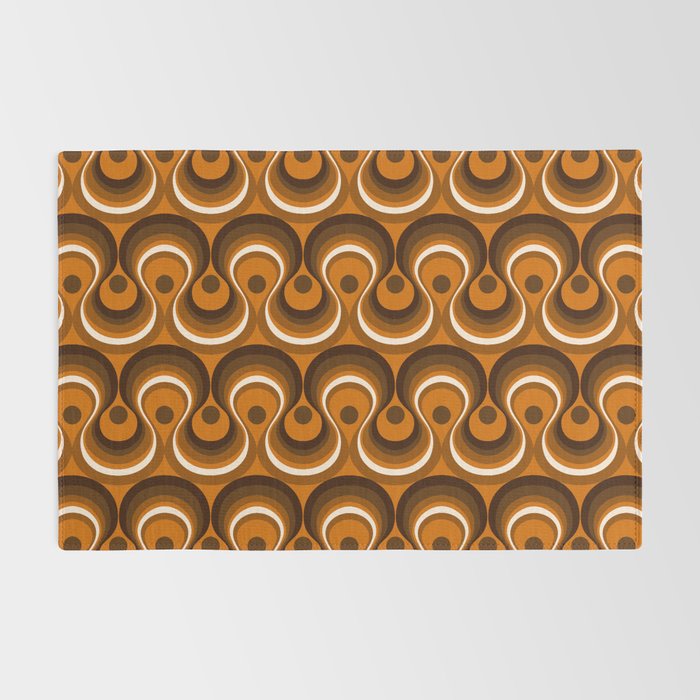 Brown, Orange and Ivory Wavy Lines Retro Pattern Rug Gallery Image 2