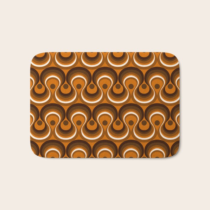 Brown, Orange and Ivory Wavy Lines Retro Pattern Bath Mat Gallery Image 1