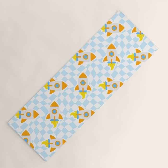 Space rocket cartoon checkered pattern Yoga Mat Gallery Image 1