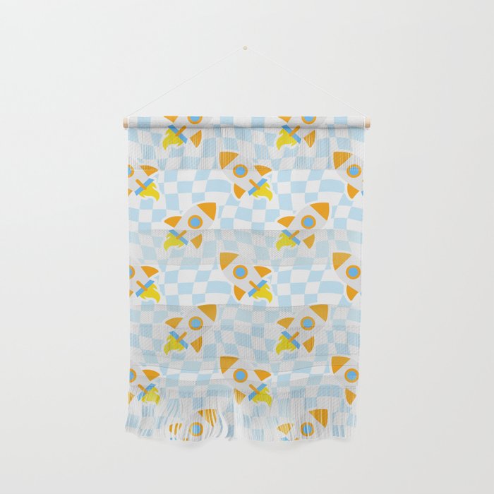 Space rocket cartoon checkered pattern Wall Hanging Gallery Image 1