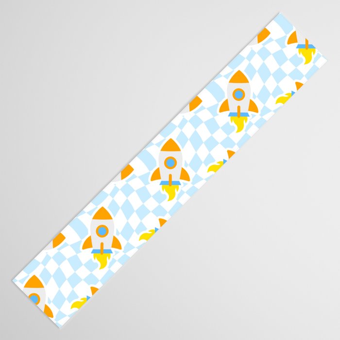 Space rocket cartoon checkered pattern Table Runner Gallery Image 3