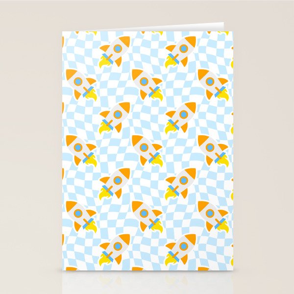 Space rocket cartoon checkered pattern Stationery Card Gallery Image 2
