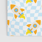 Space rocket cartoon checkered pattern Poster Gallery Image 3