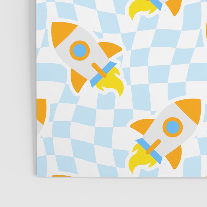 Space rocket cartoon checkered pattern Poster Gallery Image 3