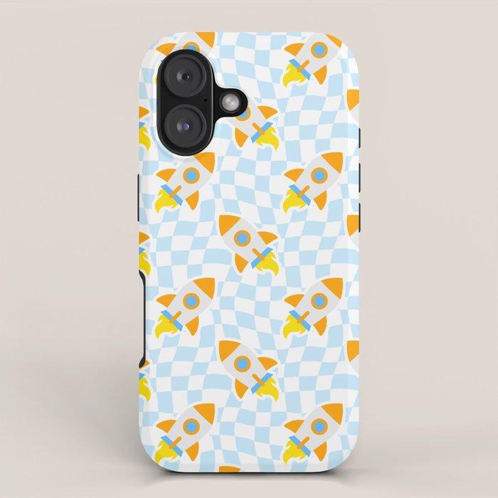 Space rocket cartoon checkered pattern iPhone Case Gallery Image 1