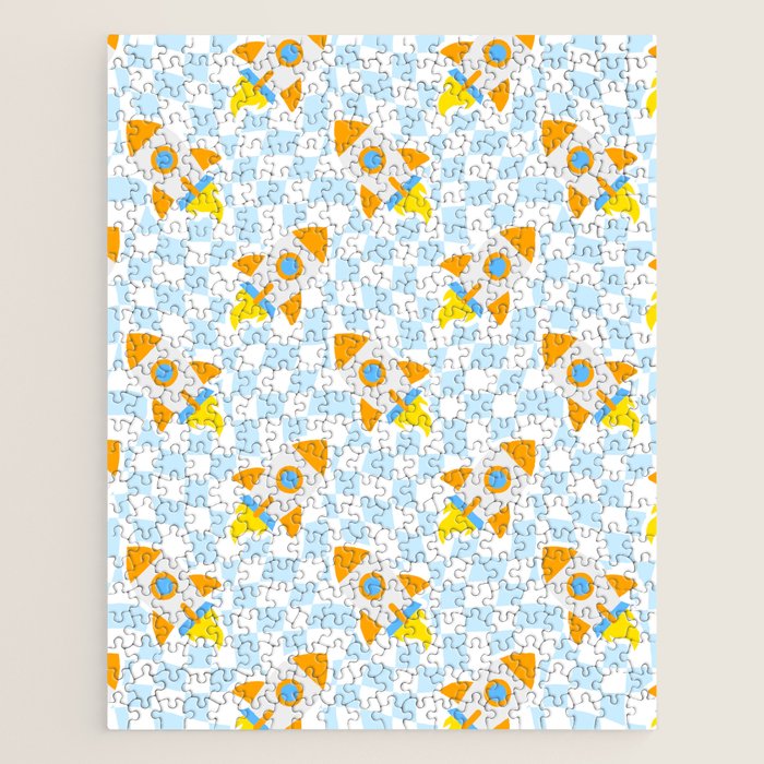 Space rocket cartoon checkered pattern Jigsaw Puzzle Gallery Image 1