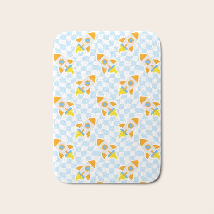 Space rocket cartoon checkered pattern Bath Mat Gallery Image 1