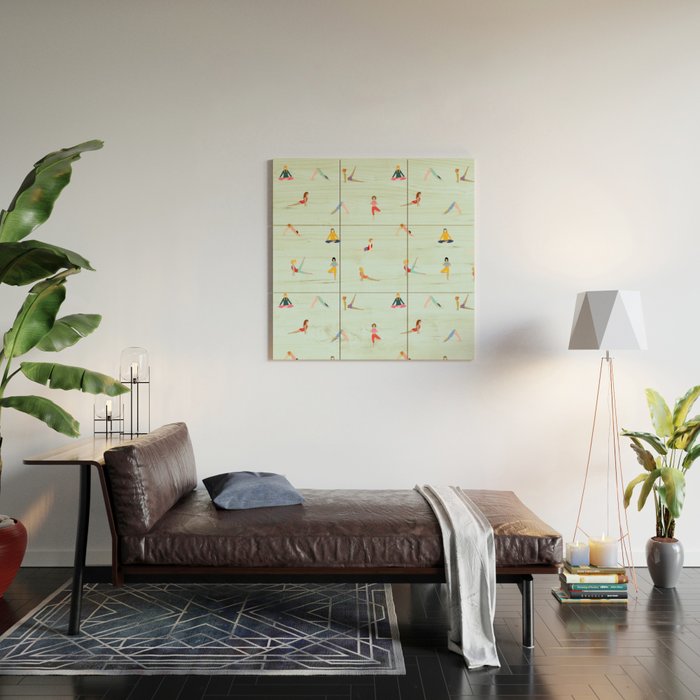 Yoga poses pattern Wood Wall Art Gallery Image 2
