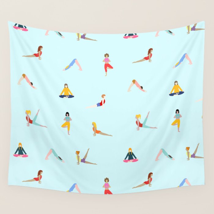 Yoga poses pattern Wall Tapestry Gallery Image 4