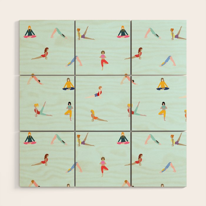 Yoga poses pattern Wood Wall Art Gallery Image 1