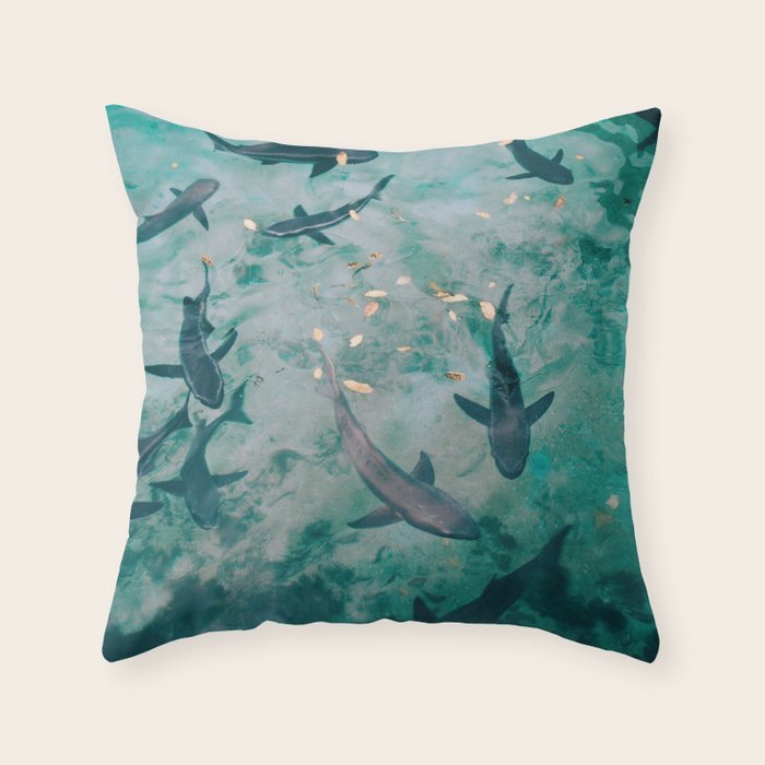 Shoal of Sharks (Color) Throw Pillow Gallery Image 1