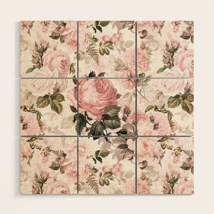 Vintage & Shabby Chic - Sepia Pink Roses  Wood Wall Art Gallery Image 1