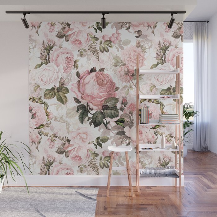 Vintage & Shabby Chic - Sepia Pink Roses  Wall Mural Gallery Image 1