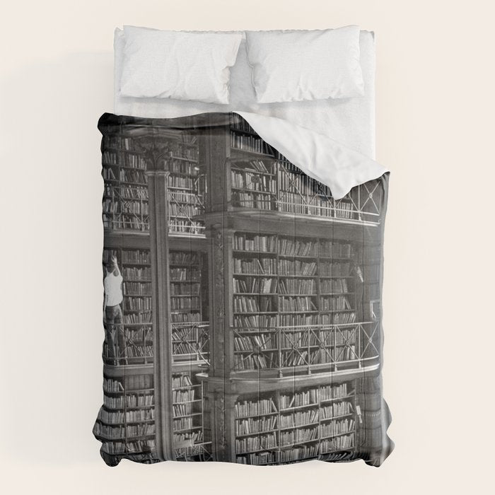 A book lovers dream - Cast-iron Book Alcoves Cincinnati Library black and white photography Comforter Gallery Image 6