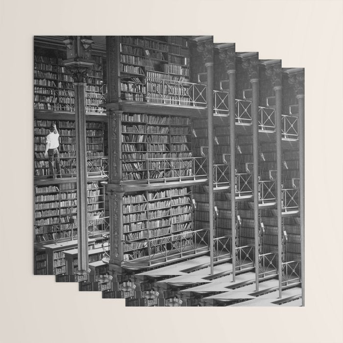 A book lovers dream - Cast-iron Book Alcoves Cincinnati Library black and white photography Wrapping Paper Gallery Image 3