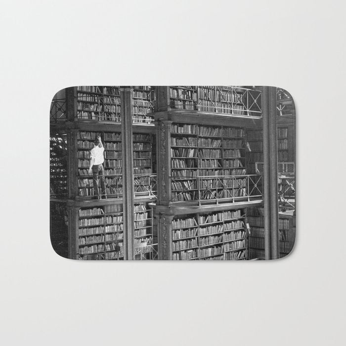A book lovers dream - Cast-iron Book Alcoves Cincinnati Library black and white photography Bath Mat Gallery Image 1
