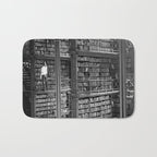 A book lovers dream - Cast-iron Book Alcoves Cincinnati Library black and white photography Bath Mat Gallery Image 1