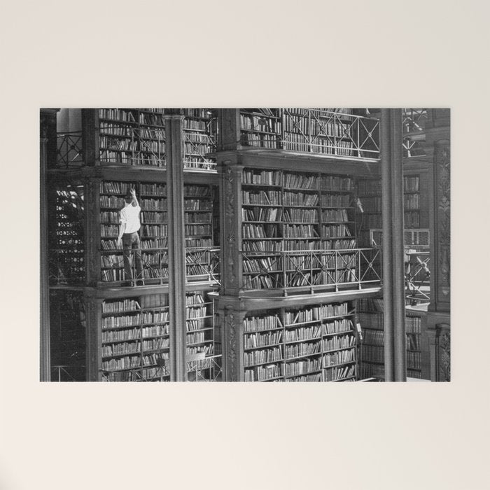 A book lovers dream - Cast-iron Book Alcoves Cincinnati Library black and white photography Welcome Mat Gallery Image 1