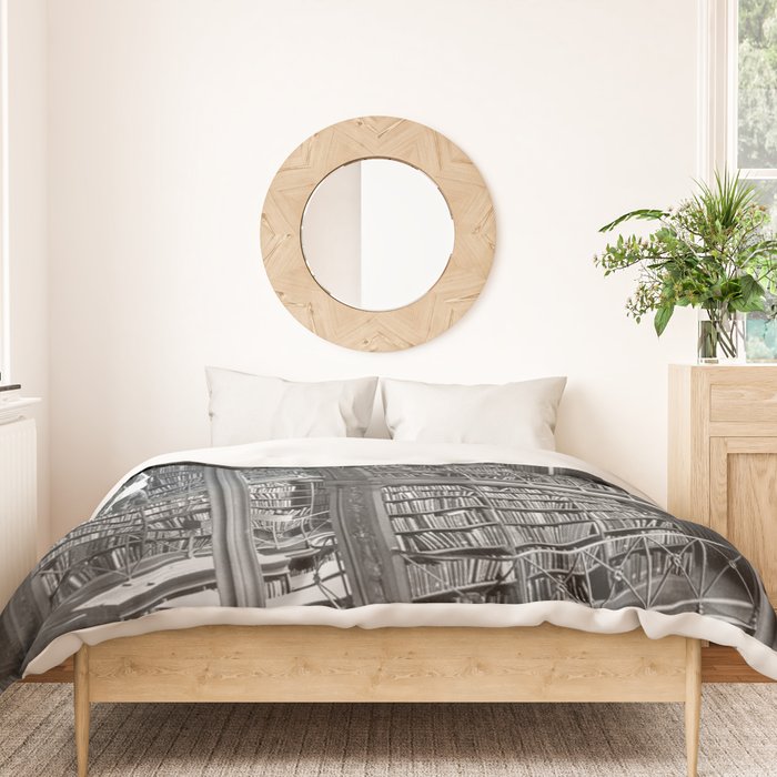 A book lovers dream - Cast-iron Book Alcoves Cincinnati Library black and white photography Duvet Cover Gallery Image 3