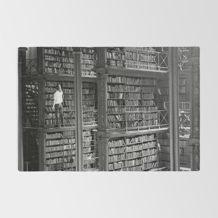 A book lovers dream - Cast-iron Book Alcoves Cincinnati Library black and white photography Rug Gallery Image 2