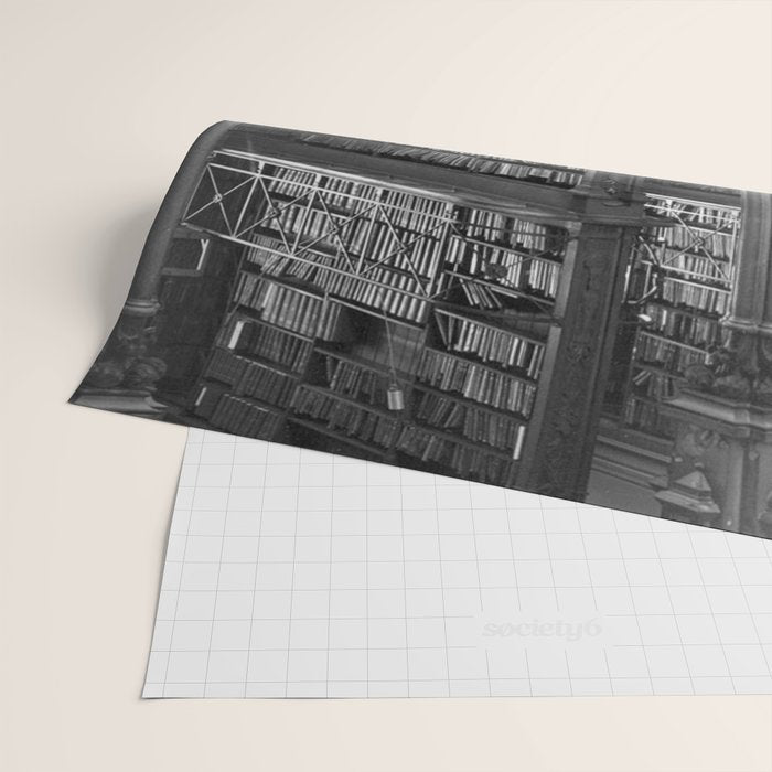 A book lovers dream - Cast-iron Book Alcoves Cincinnati Library black and white photography Wrapping Paper Gallery Image 2