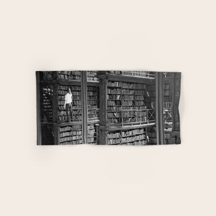 A book lovers dream - Cast-iron Book Alcoves Cincinnati Library black and white photography Bath Towel Gallery Image 1