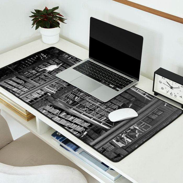 A book lovers dream - Cast-iron Book Alcoves Cincinnati Library black and white photography Desk Mat Gallery Image 2