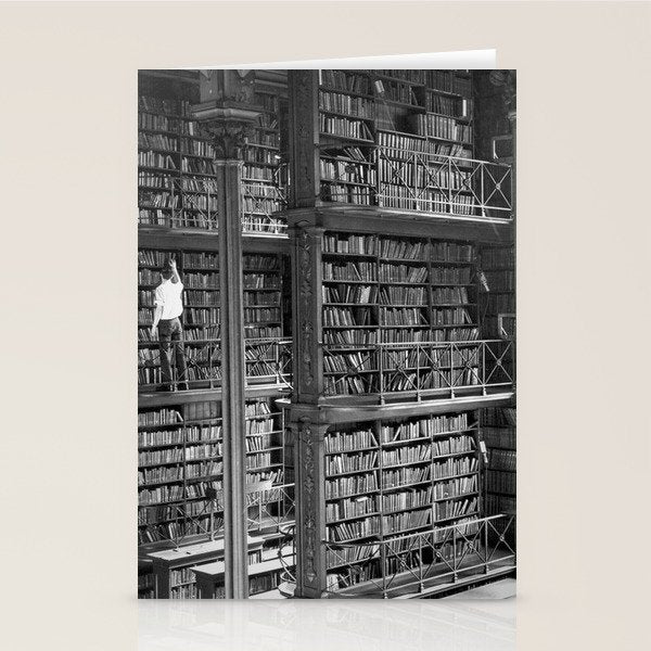 A book lovers dream - Cast-iron Book Alcoves Cincinnati Library black and white photography Stationery Card Gallery Image 2