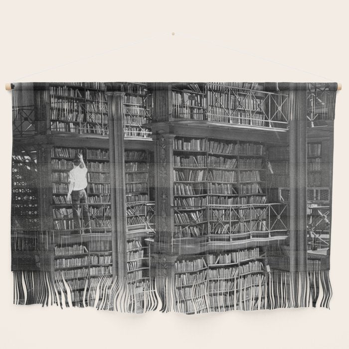 A book lovers dream - Cast-iron Book Alcoves Cincinnati Library black and white photography Wall Hanging Gallery Image 1