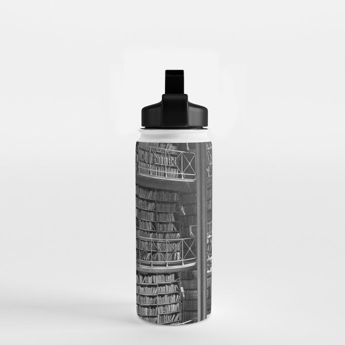 A book lovers dream - Cast-iron Book Alcoves Cincinnati Library black and white photography Water Bottle Gallery Image 2