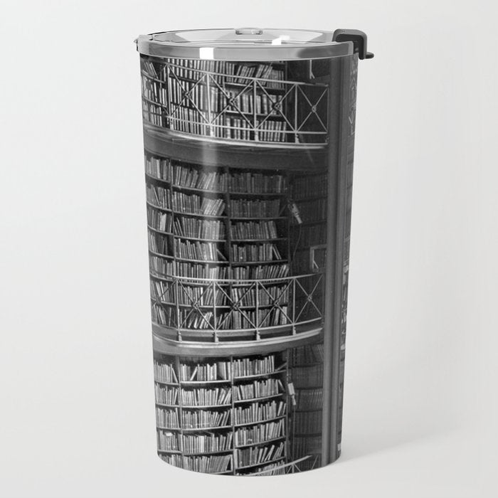 A book lovers dream - Cast-iron Book Alcoves Cincinnati Library black and white photography Travel Mug Gallery Image 2