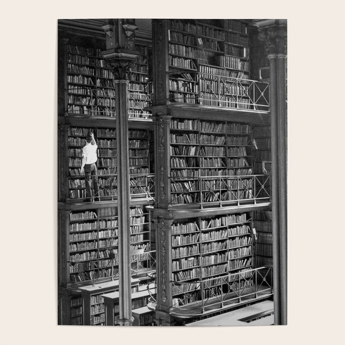 A book lovers dream - Cast-iron Book Alcoves Cincinnati Library black and white photography Poster Gallery Image 1