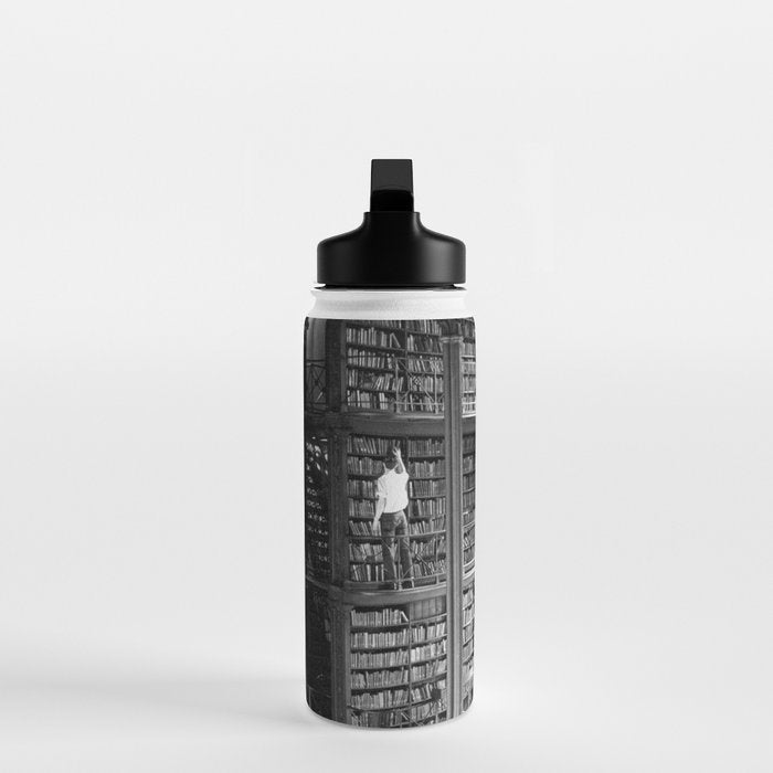 A book lovers dream - Cast-iron Book Alcoves Cincinnati Library black and white photography Water Bottle Gallery Image 3