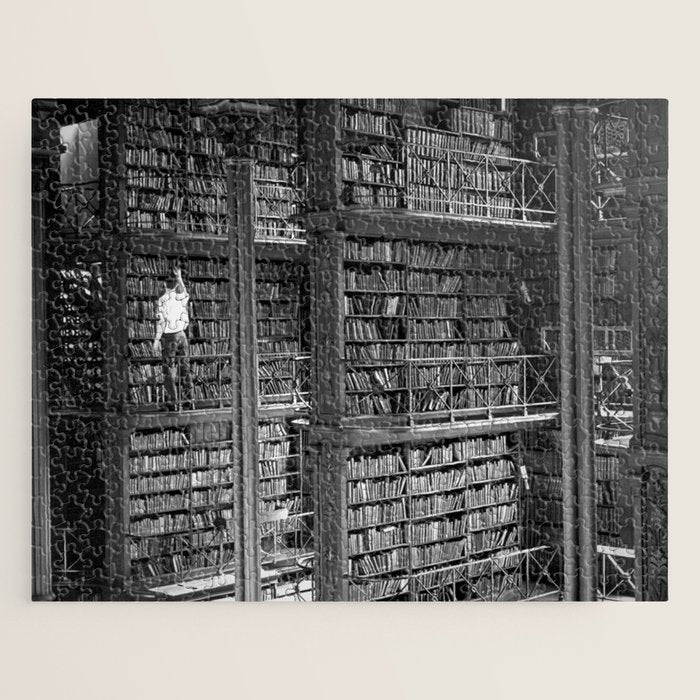 A book lovers dream - Cast-iron Book Alcoves Cincinnati Library black and white photography Jigsaw Puzzle