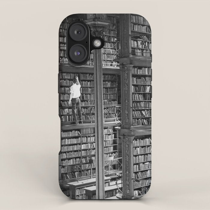A book lovers dream - Cast-iron Book Alcoves Cincinnati Library black and white photography iPhone Case Gallery Image 1