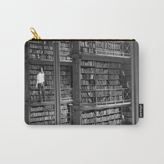A book lovers dream - Cast-iron Book Alcoves Cincinnati Library black and white photography Carry All Pouch Gallery Image 1