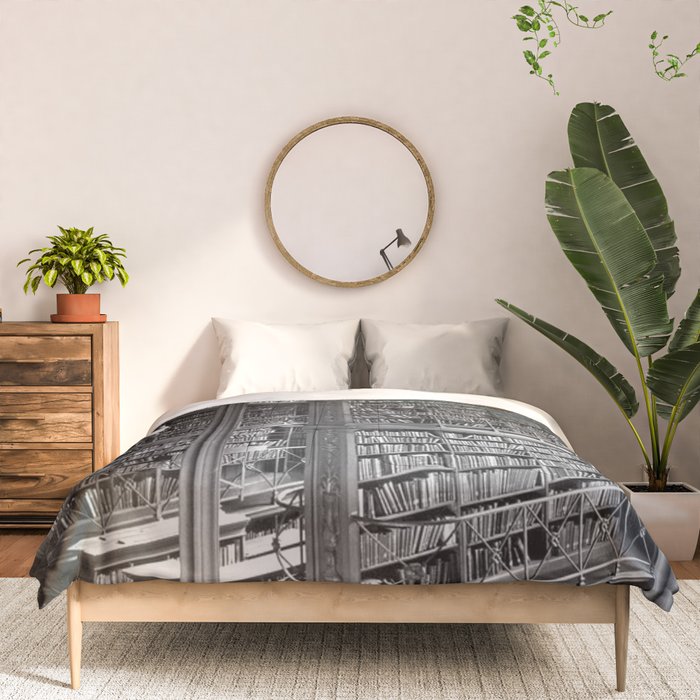 A book lovers dream - Cast-iron Book Alcoves Cincinnati Library black and white photography Comforter Gallery Image 3